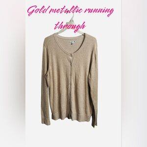 GOLD LONG CARDIGAN WITH GOLD METALLIC.  CROFT & BARROW XXL